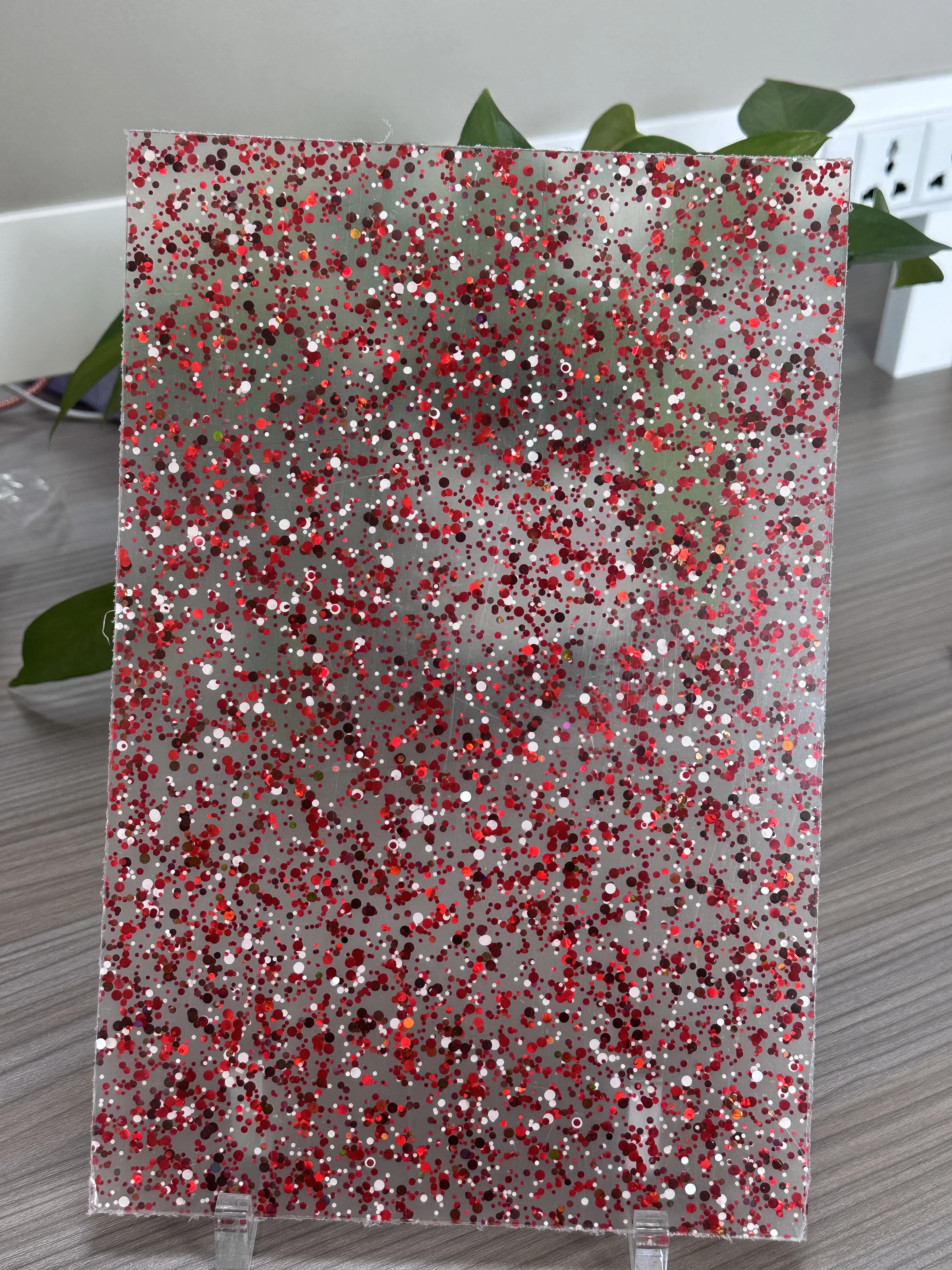 Red Dot Sequin Acrylic Sheet for DIY Art Projects, 3mm Thickness, 12x8 inches, Craft Decorative Materials