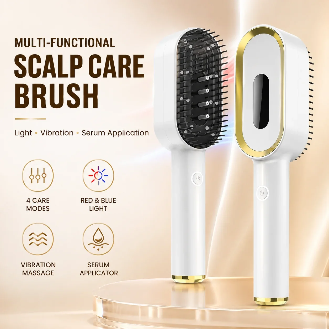 Scalp Massager Brush Red Blue Light Serum Applicator 4 Modes Vibration Massage Type-C Rechargeable Hair Care Combs for Men Women