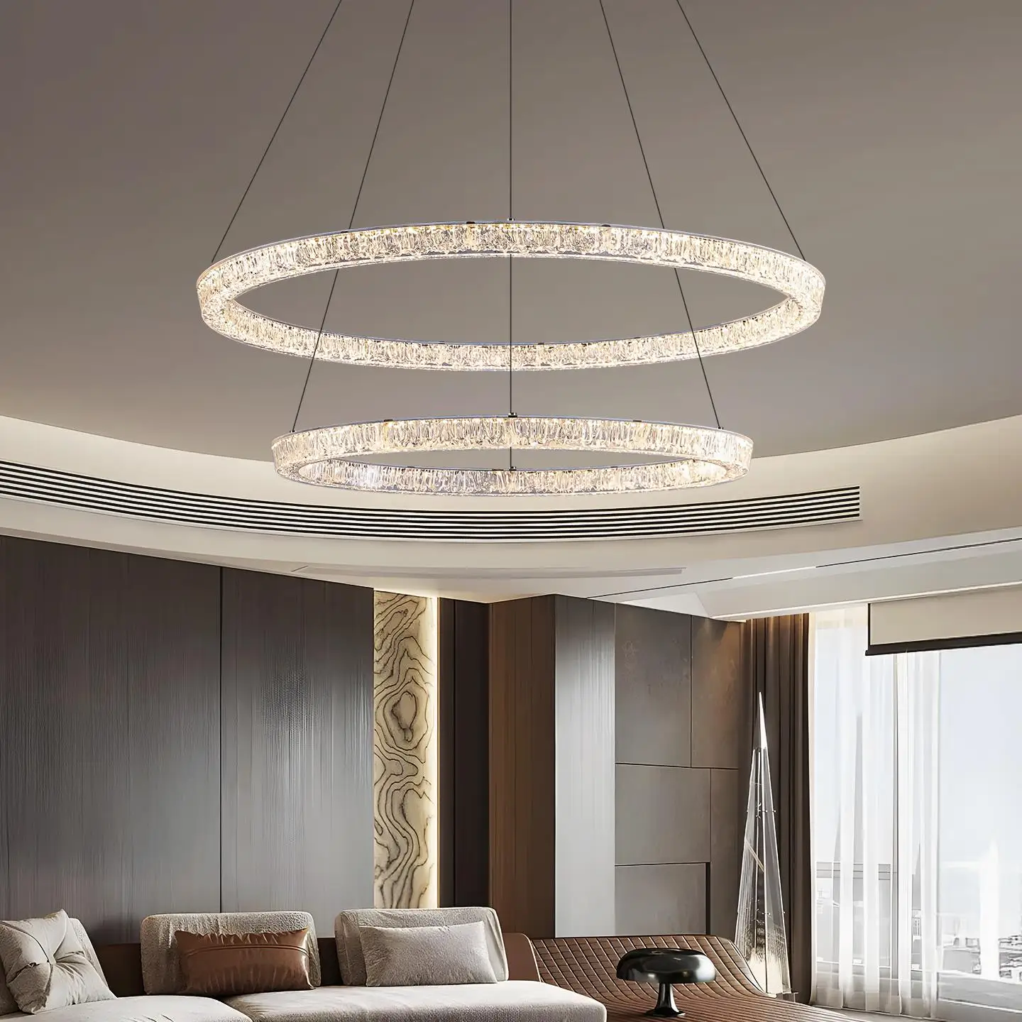 Living room chandelier modern simple atmosphere living room main light ice crack light luxury ring main light