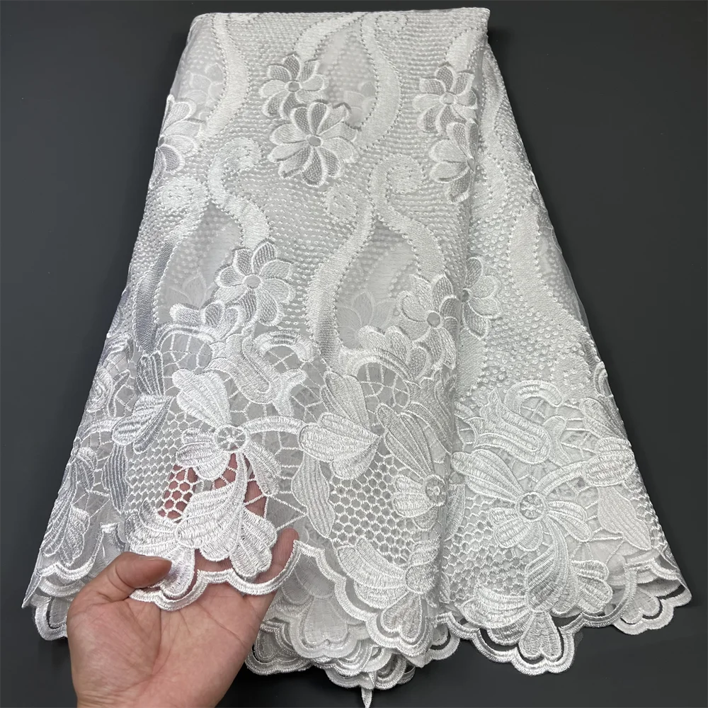 

2026 Nigerian High-Quality Tulle Lace Fabric for Sewing Wedding Party Dress Chiffon Guipure Embroidery Cotton 5Yard YXZ003