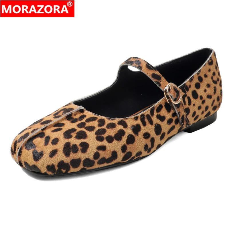 

NORAZORA Size 34-41 New Horsehair Leather Women Flats Mary Janes Fashion Spring Summer Leopard Zebra Ladies Flat Party Shoes