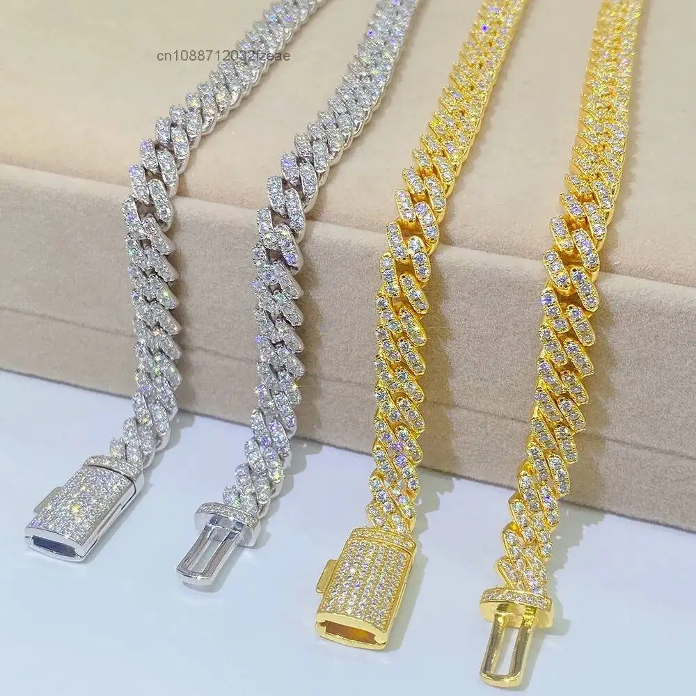 Luxury Moissanite Hip Hop Jewelry 8mm Cuban Link Chain 925 Sterling Silver Moissanite Chain Cuban.