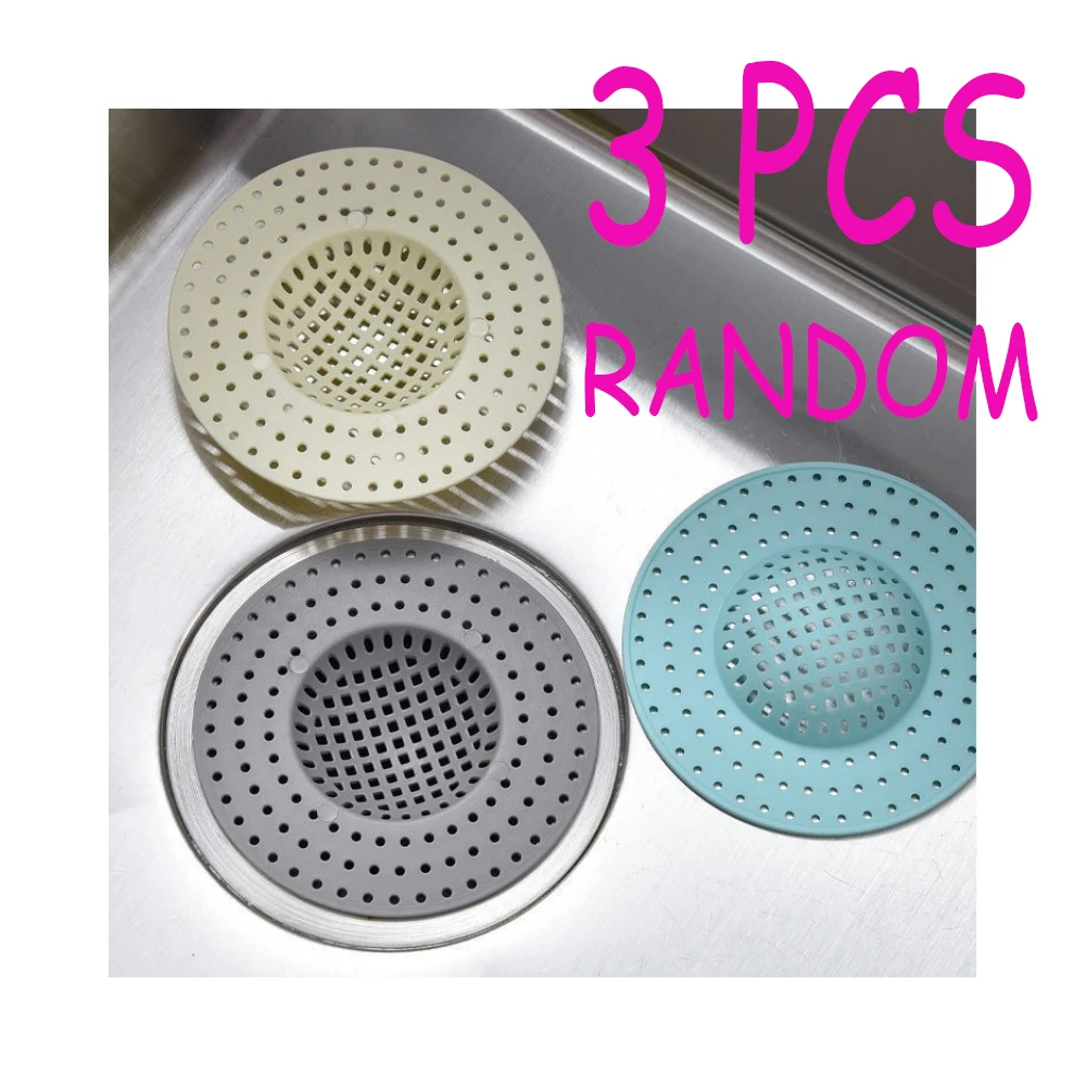 3PCS Hair Sink Sewer Filter Floor Drain Strainer Hair Stopper Shower Drain Cover Kitchen Sink Anti-blocking Home Accessories