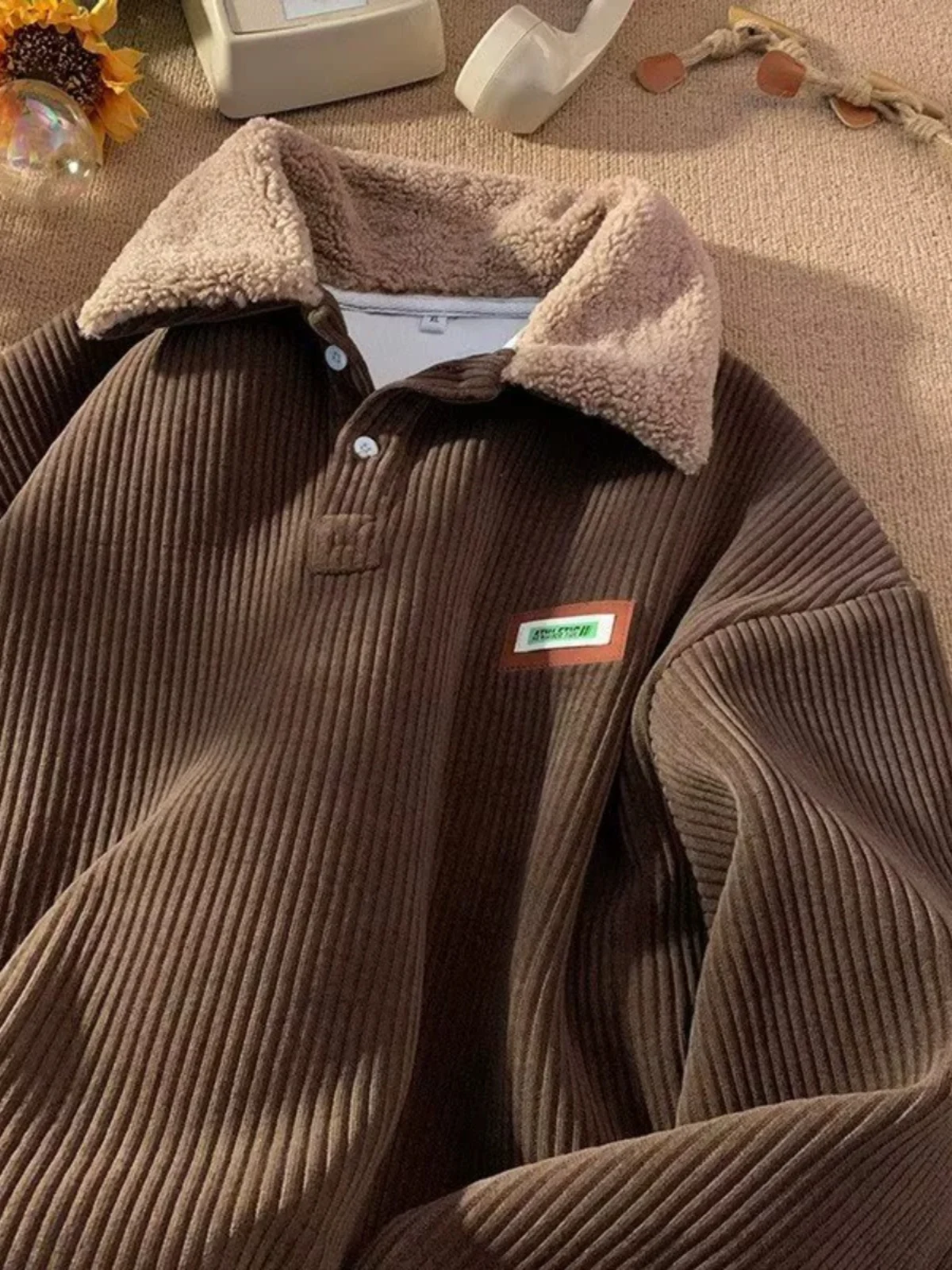 سترة رجالية بياقة من قماش الكوردروي، سميكة ودافئة للخريف والشتاء، فضفاضة بأسلوب ياباني عتيق متعدد الاستخدامات #2