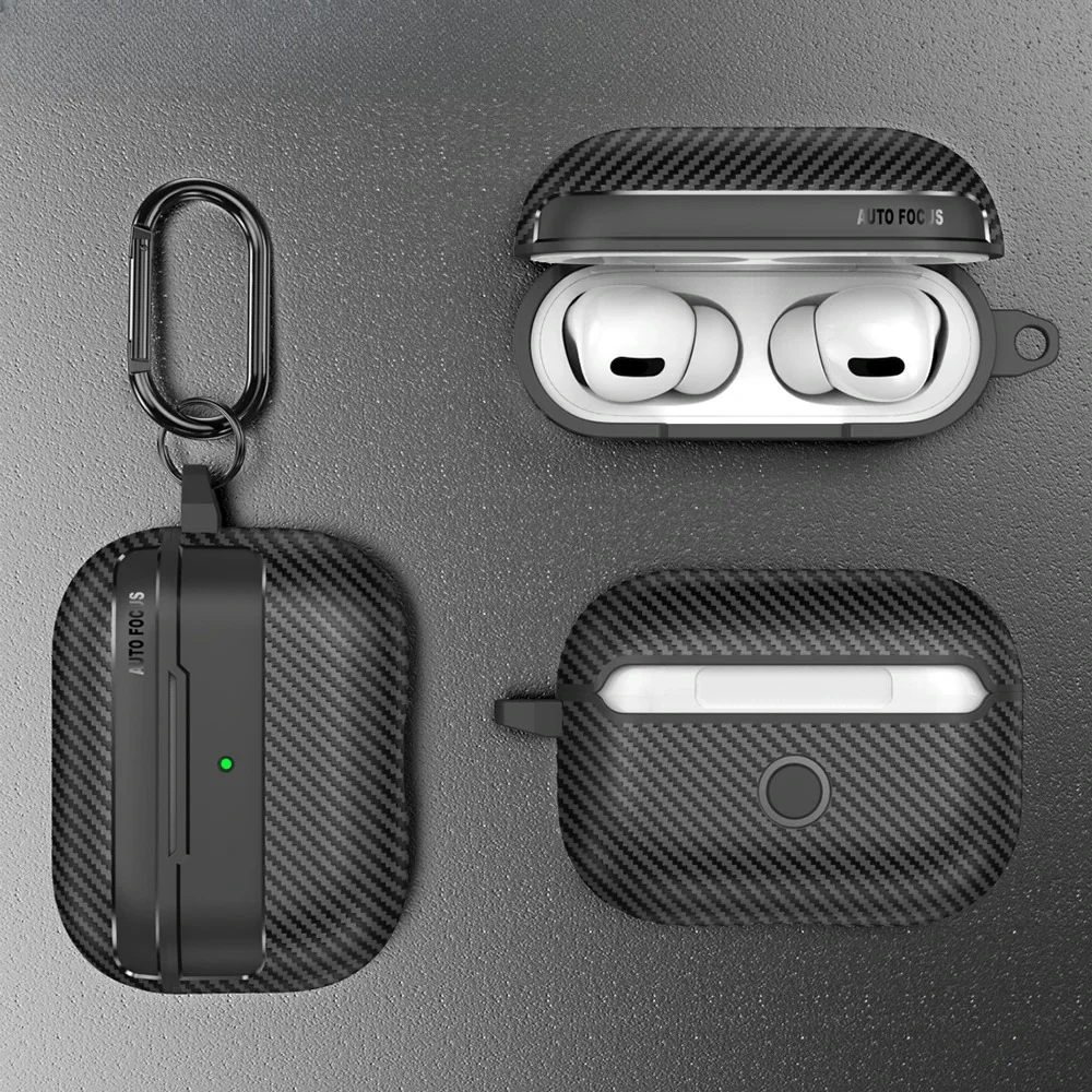 Slim Minimalist Business Carbon Fiber Texture Headphone Case For Apple AirPods Pro 4 3 2 1 Shockproof Bluetooth Earphone Cover