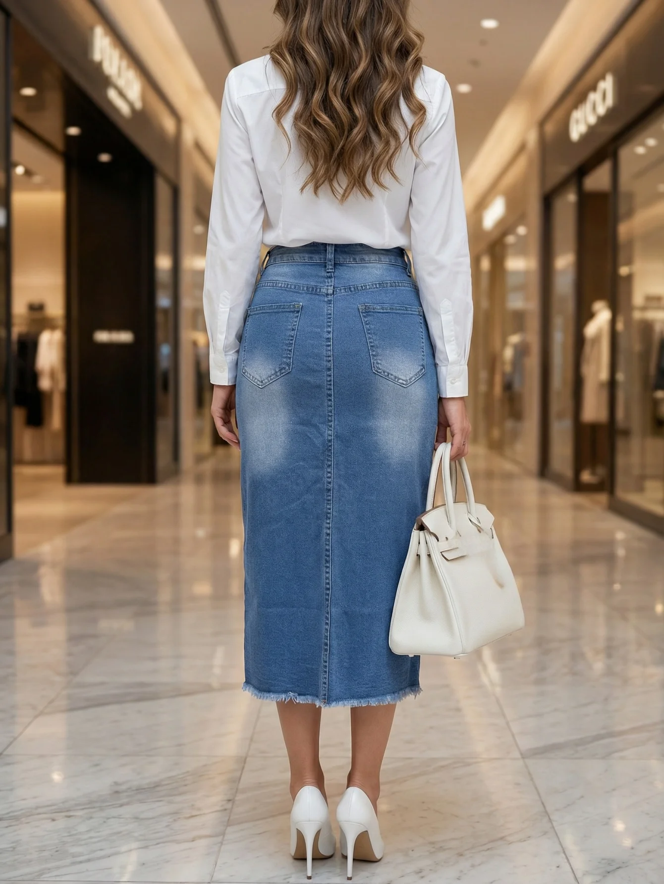 2026 Women's Stretch Denim Skirt with Fur Edge Fashionable And Flexible Skirts for Women