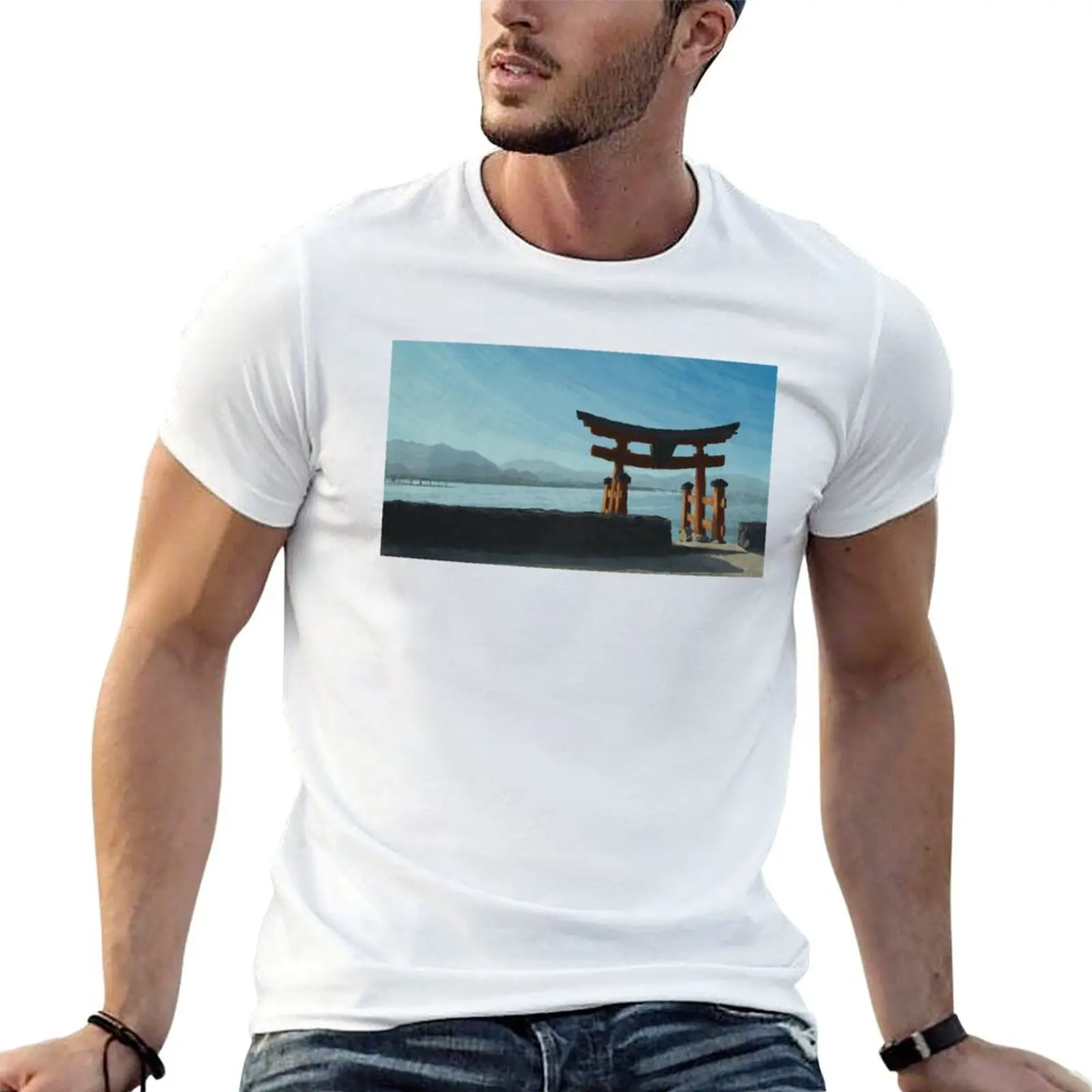 Floating Torii of Itsukushima Shrine T-Shirt All Match Print Short Sleeve Top