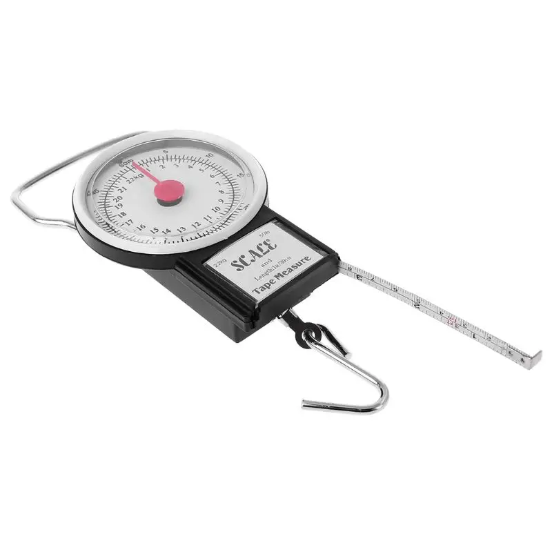 22kg/50lb Portable Hanging Scale Balance Fish Hook Weighing Balance Kitchen With Measuring Tape Measure Fishing Scales KXRE