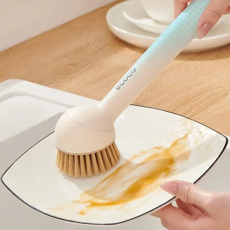 Ecoco Reinigingsborstel Keuken Bamboe Schrobborstel Huishoudelijke Gootsteen Kookplaat Lange Steel Zacht Haar Afwasborstel