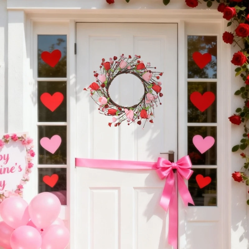 Artificial Silk Flower Wreath with Realistic Berries for Door Wall Window Wedding Valentine's Day Christmas Decoration 15UB