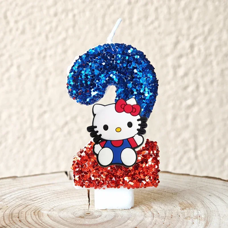 Niedliche Hello Kitty Glitzernde Farbverlauf-Zahlenkerze Kuchendekoration Süßes Thema Kindergeburtstags-Party-Zubehör Mädchen-Baby-Shower-Dekorationen – Detail 6