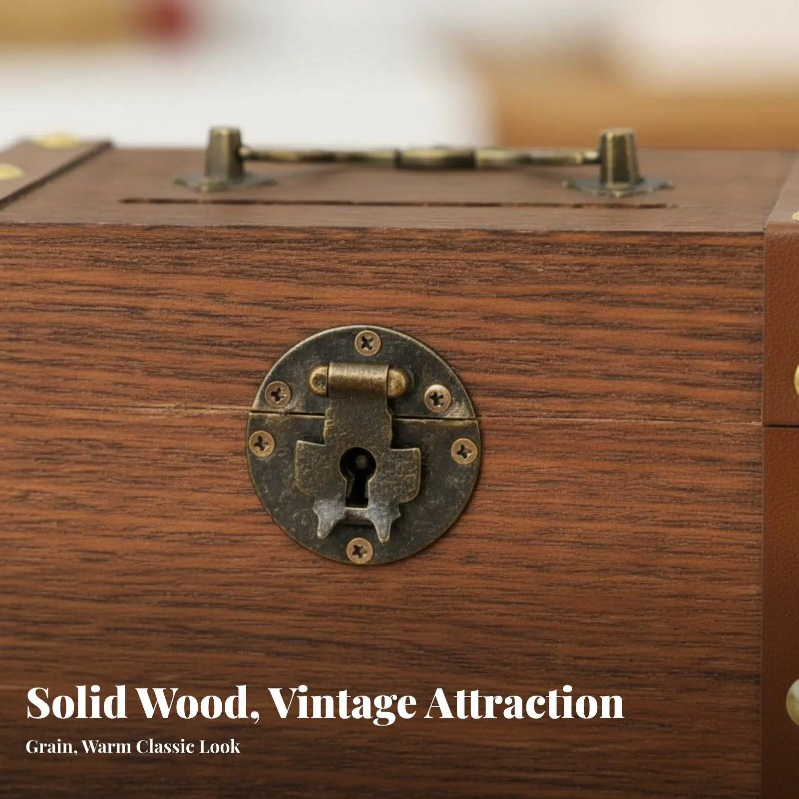 Decorative Wooden Money Box with Key Lock for Cash Coins Bills and Trinkets Storage Solution