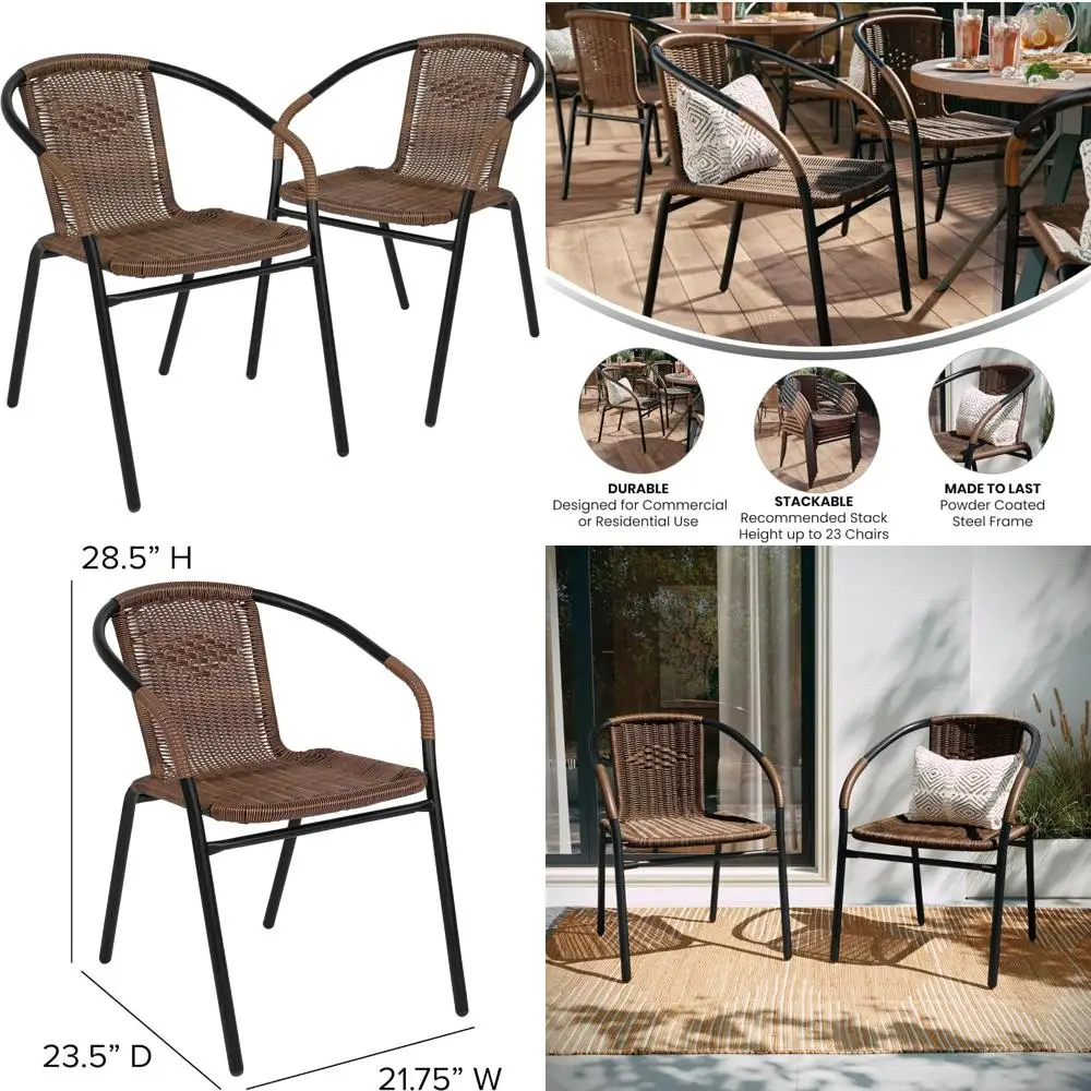 

Modern Rattan Stackable Dining Chairs for Indoor and Outdoor Use, Ideal for Patios and Restaurants
