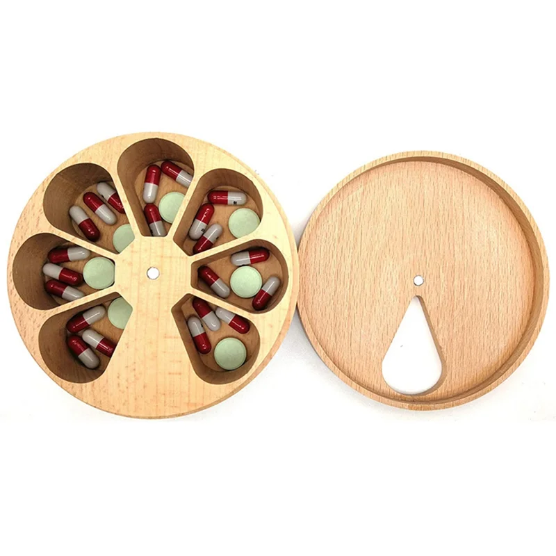 7 Days Weekly Wooden Pill Case Storage Box Solid Wood Pillbox Compartment Medicine Tablet Dispenser Splitters Organizer