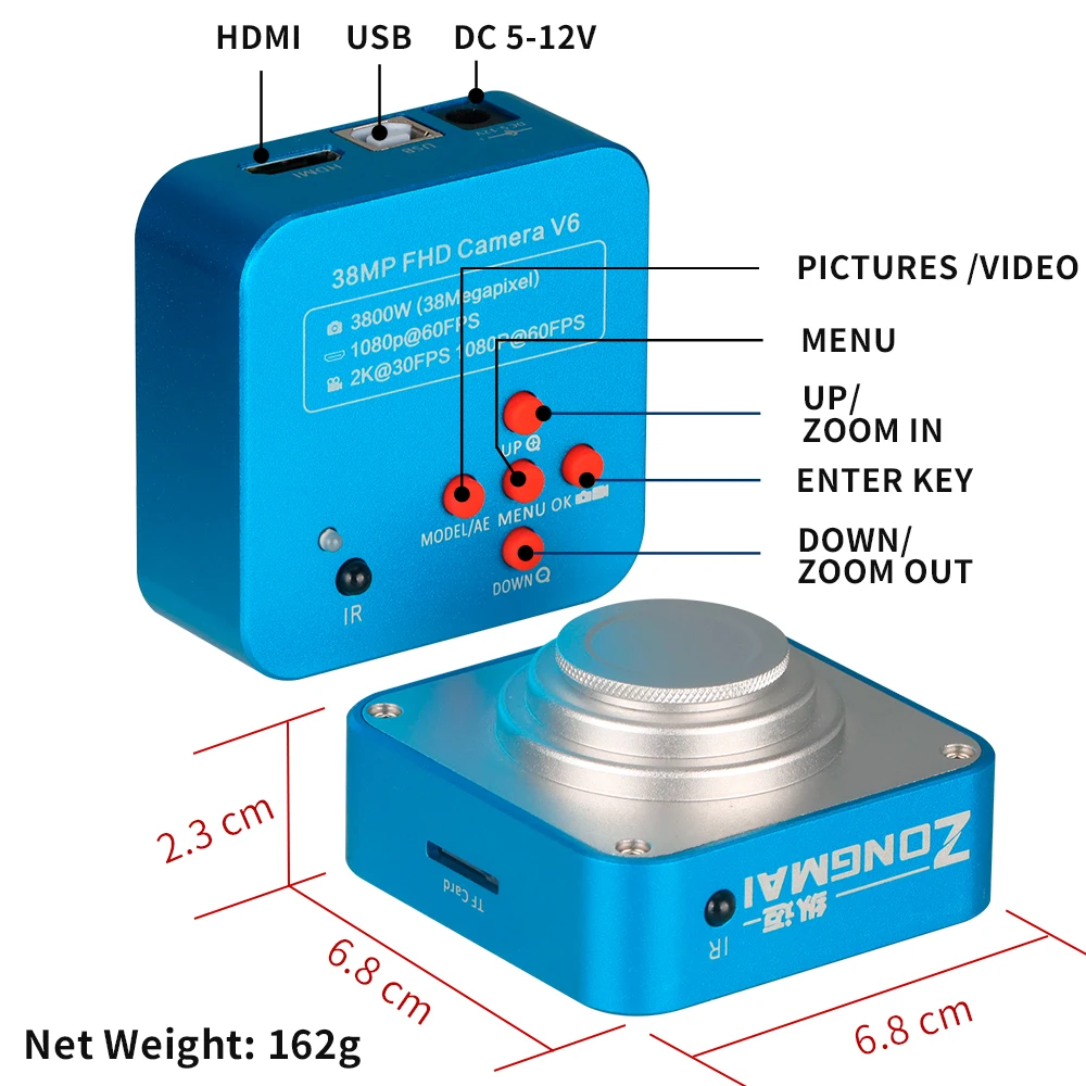 ZONGMAI 1080P 2K mikroskop przemysłowy FULL HD prawdziwy 16 milionów pikseli cyfrowy aparat z mocowaniem C do naprawa telefonu lutowania PCB