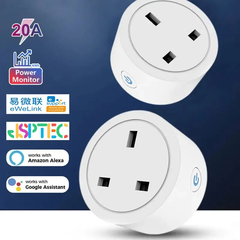 Wifi 20A UK Smart Plug Mini Power Monitor Socket Remote Vioce App Control Timing Smart Home Work With Tuya Google Home Alexa