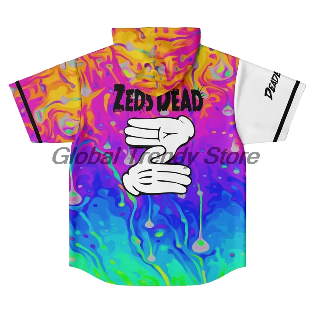 Zeds Dead Deadbeats Hooded Baseball Jersey V-Neck Short Sleeve Button-Down Shirts Women Men Streetwear Tops