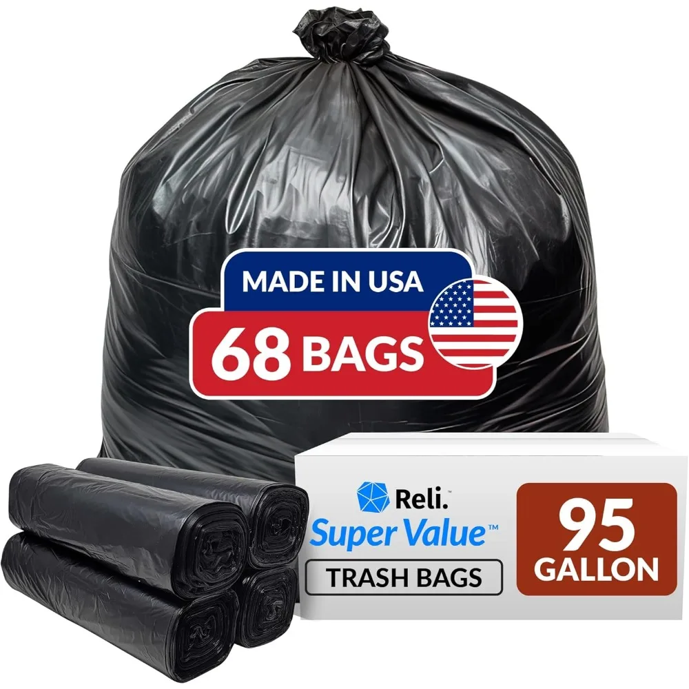 Robuste 95-Gallonen-Müllbeutel, supergroßene schwarze Müllbeutel für ernsthafte Reinigung – 68 Stück