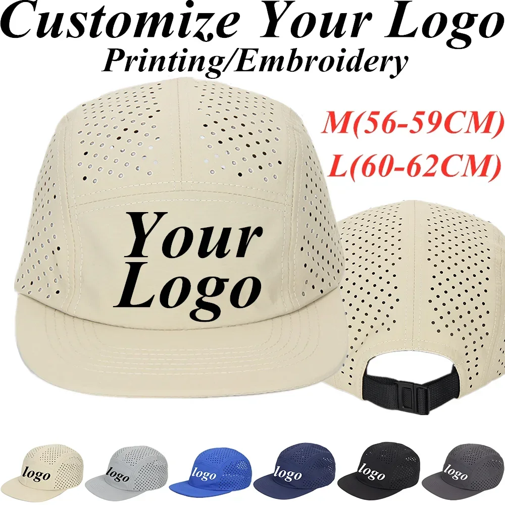 

Custom Logo 60cm Quick Drying 5 Panels Snapback Caps For Men Women Adjustable Flat Brim Baseball Cap Breathable Outdoor Sun Hats