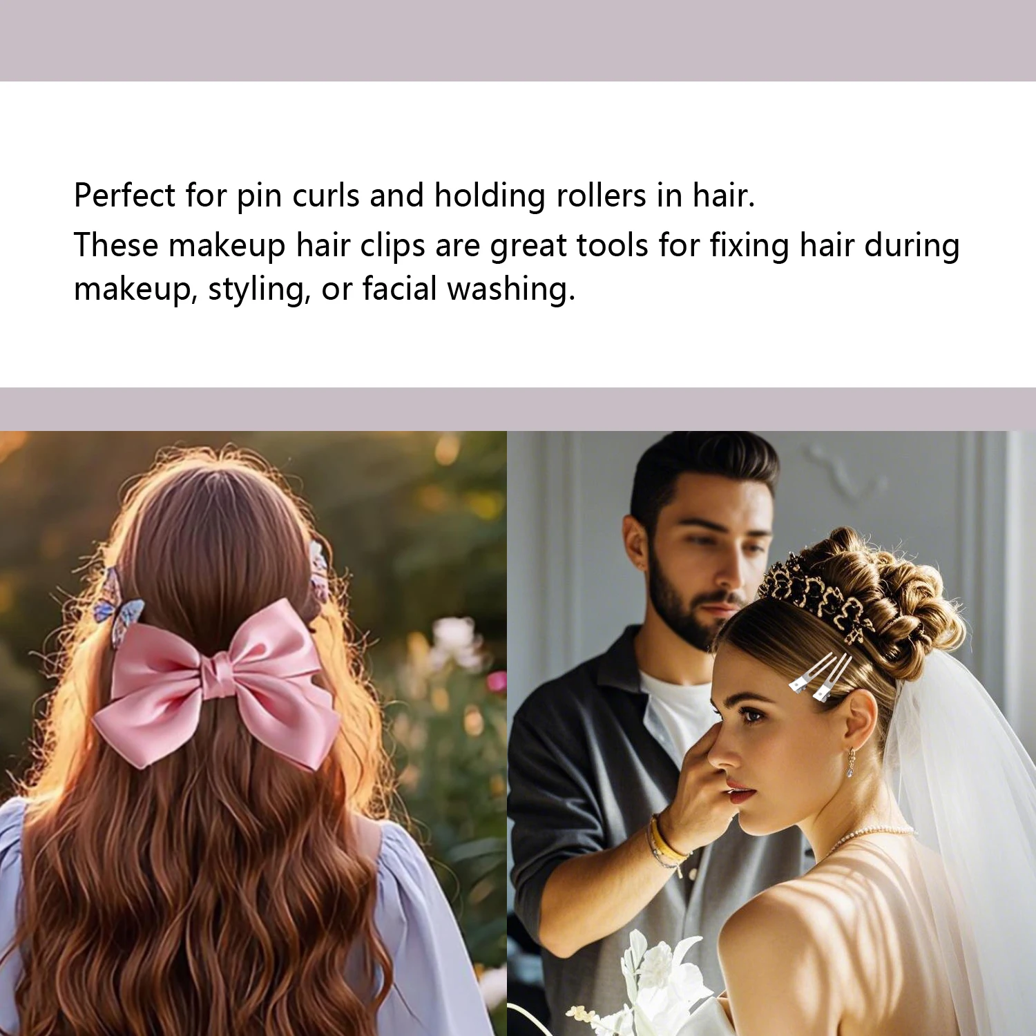 더블 프롱 컬 헤어 클립, 메이크업 머리핀, 구부리지 않는 클립, DIY 헤어 스타일링 액세서리, 10 개, 45mm