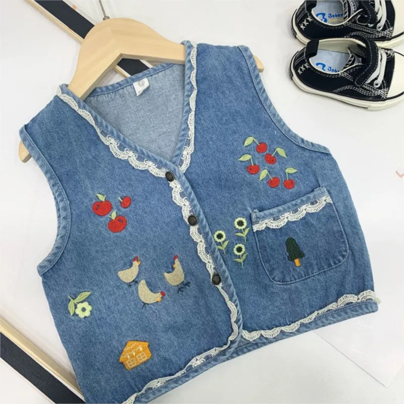 Creative Girl's Simple Embroidered Vest Coat Autumn 2025 Spring and Autumn New Fashion Girl Baby Trendy Vest Coat Trendy LH173