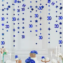 Blue 30th Birthday Decorations Number 30 Circle Dot Twinkle Star Garland Backdrop for 30 Year Old Birthday Party Supplies