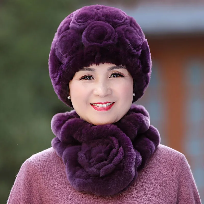 fur hats for children new winter styles middle-aged and elderly women knitted warm ear-protecting scarves grandmothers mothers