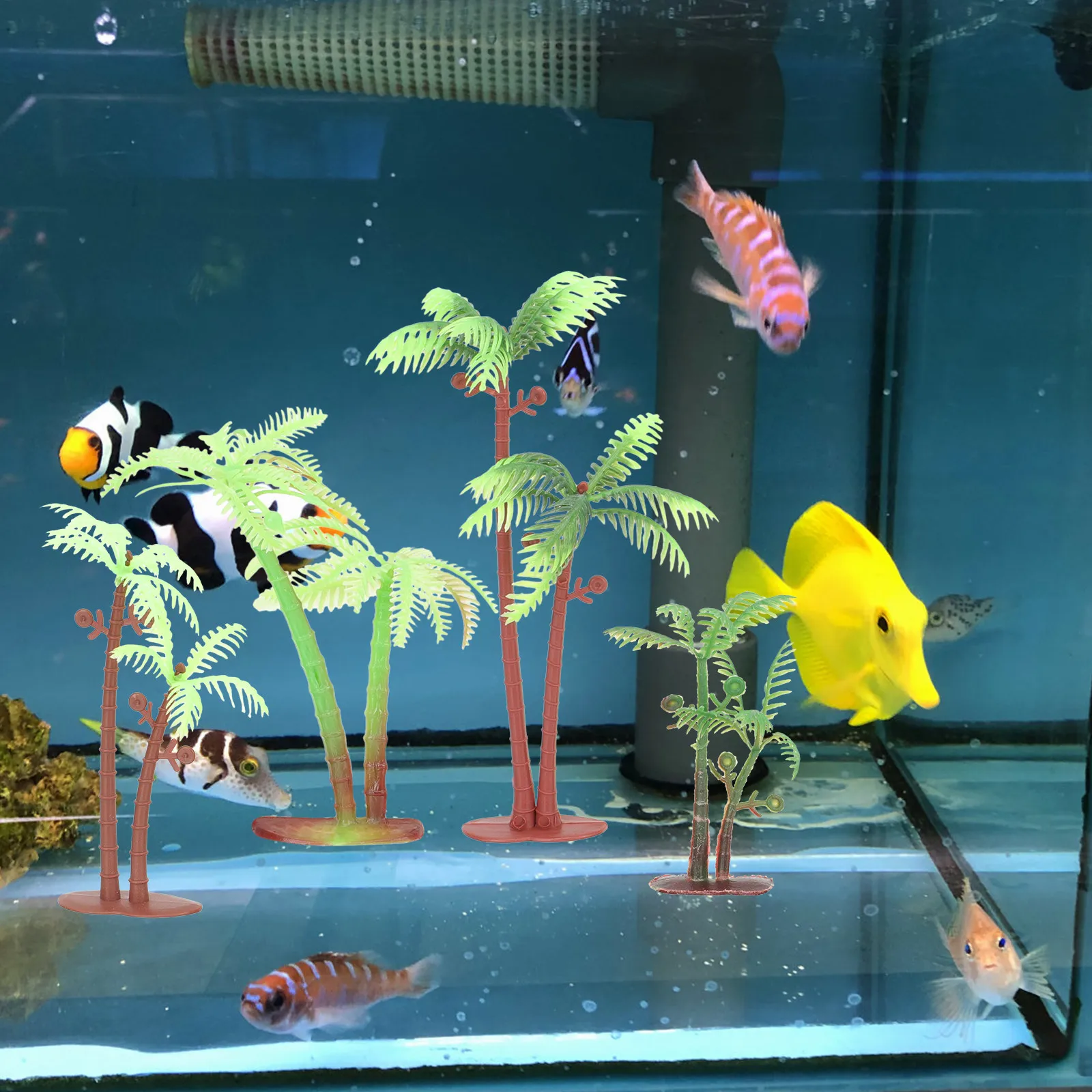 40Pcs Artificial Coconut Tree Decorations Tropical Plastic Plants for Aquarium Fish Tank Terrarium Crafts