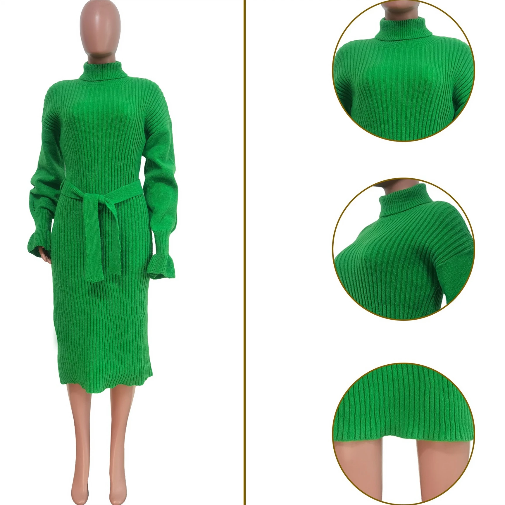 

Long Dress Women Dresses Knit Vestidos Y2k Streetwear Turtleneck Full Sleeve Elegant Lace Up Party Night Work Autumn Winter