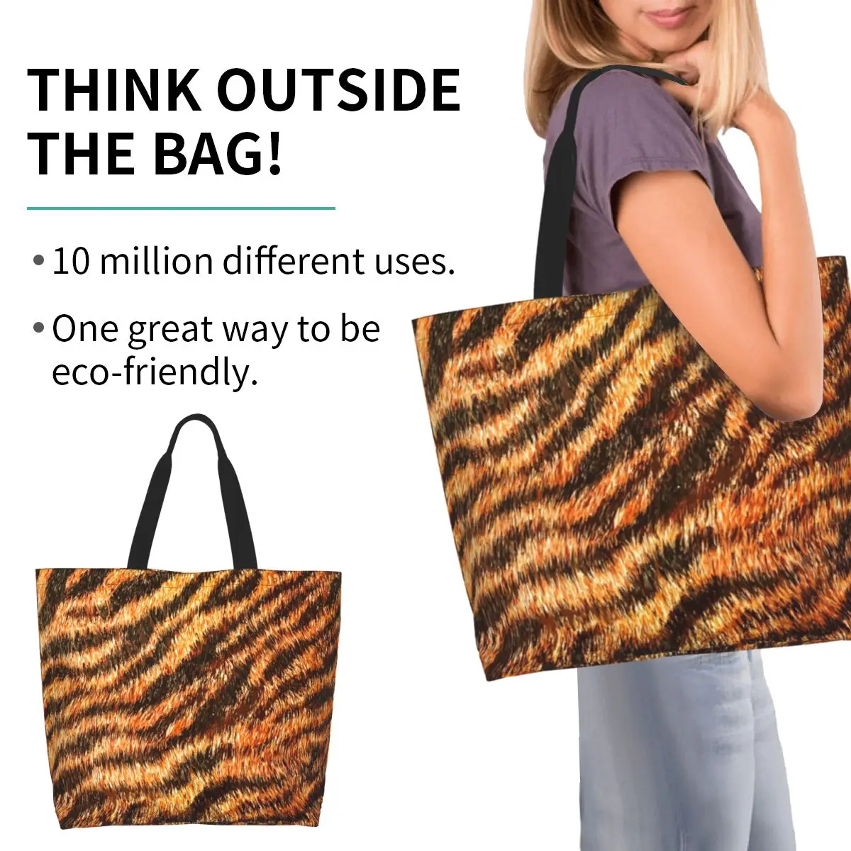Bengal Tiger Fur Wildlife Print Pattern Shopping Tote Bag Canvas Large Capacity Shoulder Bags Shopper Grocery Handbag for Women