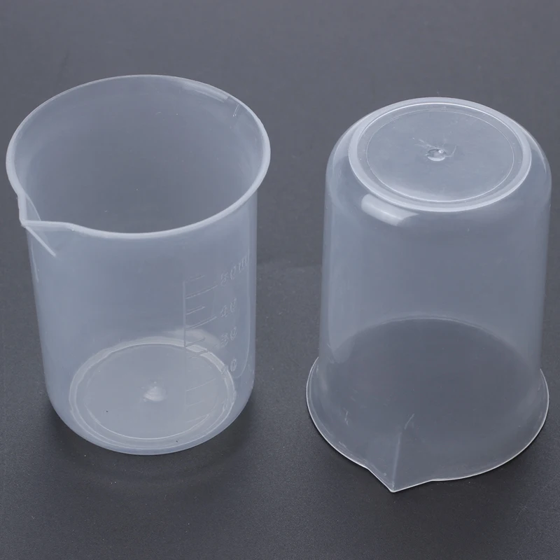 50mL Graduated Beaker Clear Plastic Measuring Cup for Lab 2 Pcs