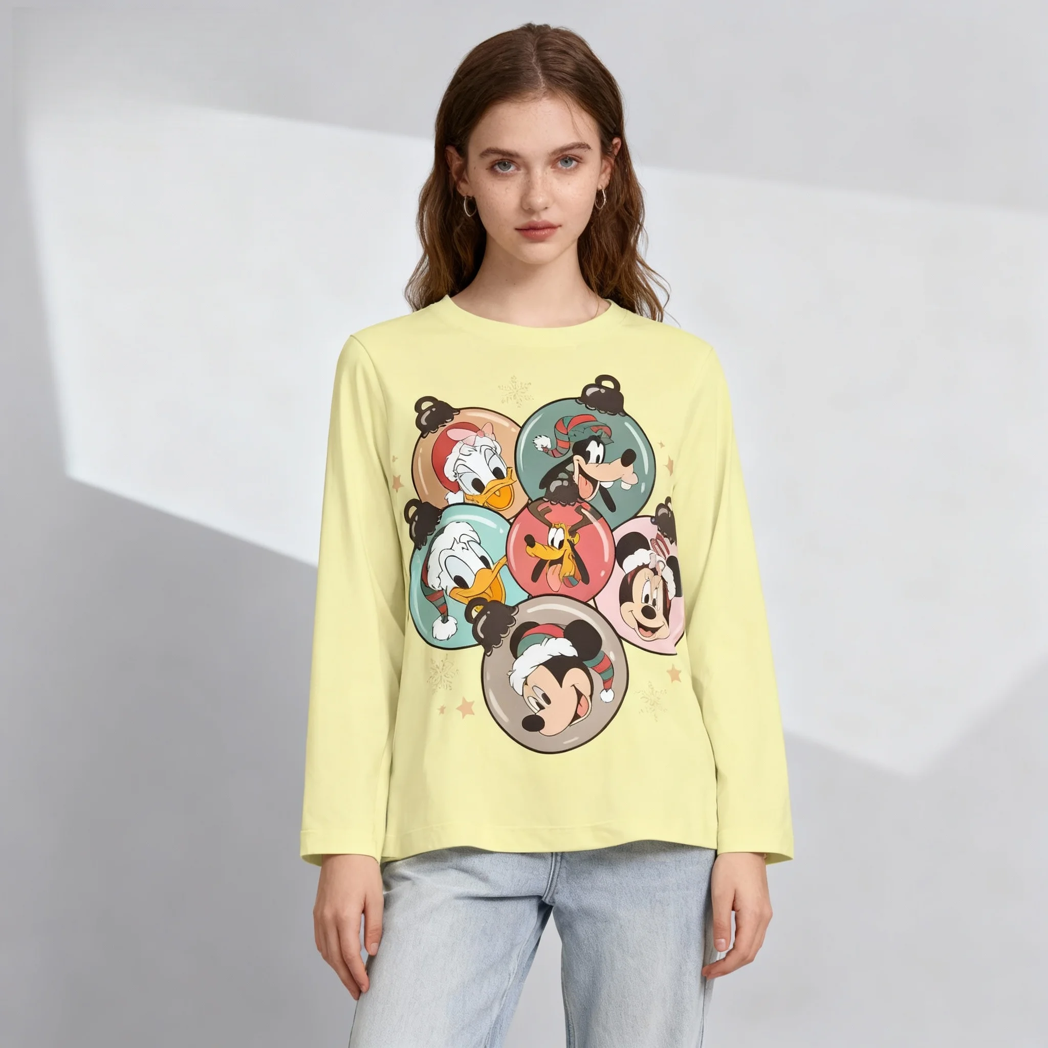Autumn/Winter Disney Animation Series Mickey Friends Stitch Long Sleeve T-shirt Street Oversized Women Adult Children Same Style