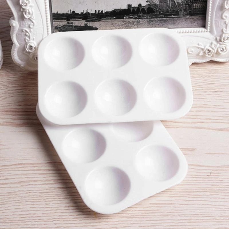 K9FC 12Pcs Paint Palettes White 6 Well Rectangular Watercolor Palette Painting Tray