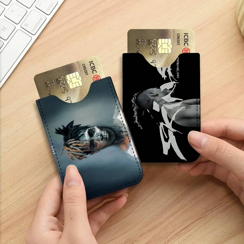 Rapper Music Albums XXX-Tentacion Men Leather Card Case, Minimalist Mini Credit/Bus ID Card Holder, Small for Office Business