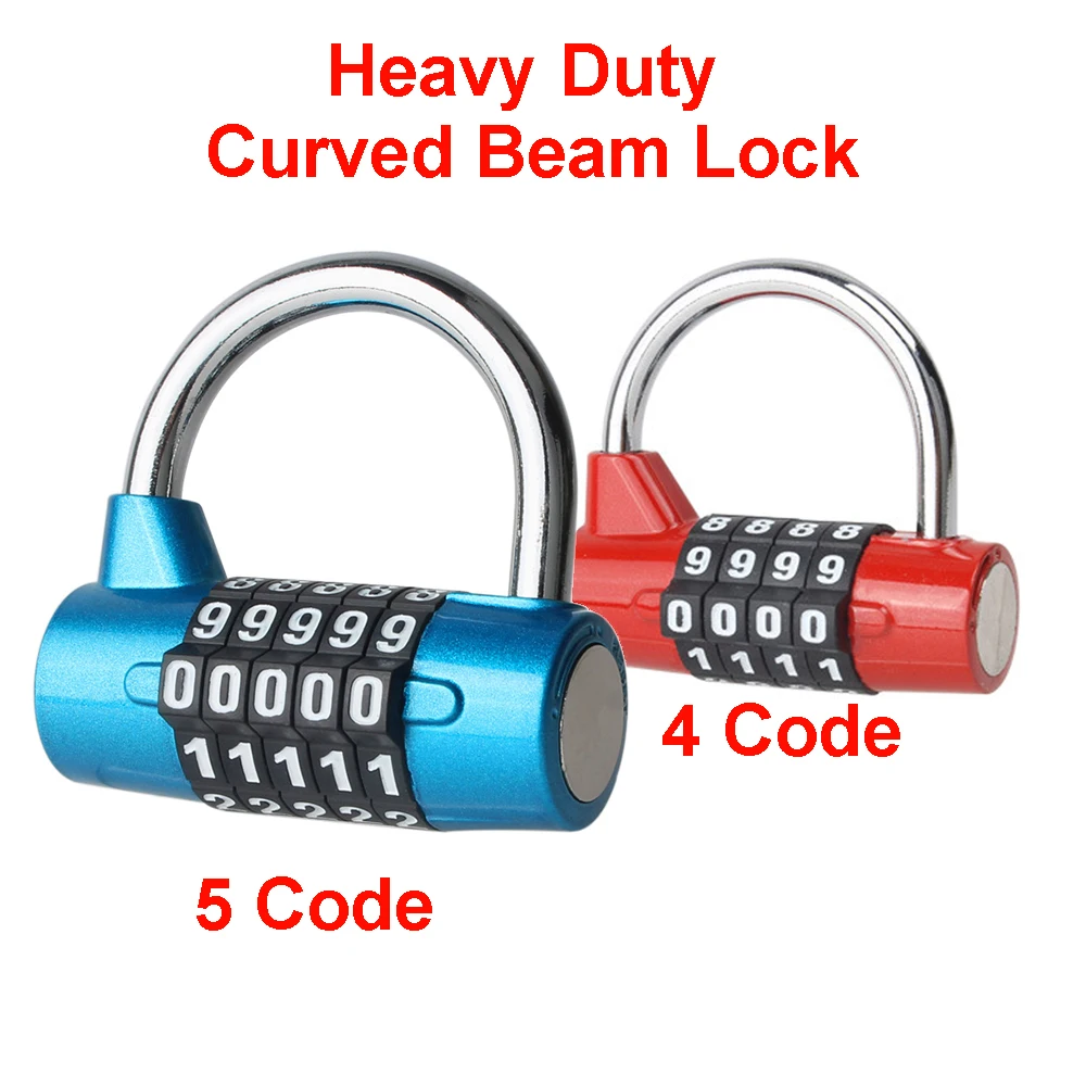 Heavy Duty Large 4-Digit 5-code Password Padlock for Cabinets and Lockers Code Changeable Resettable Lock for Luggage Bicycle