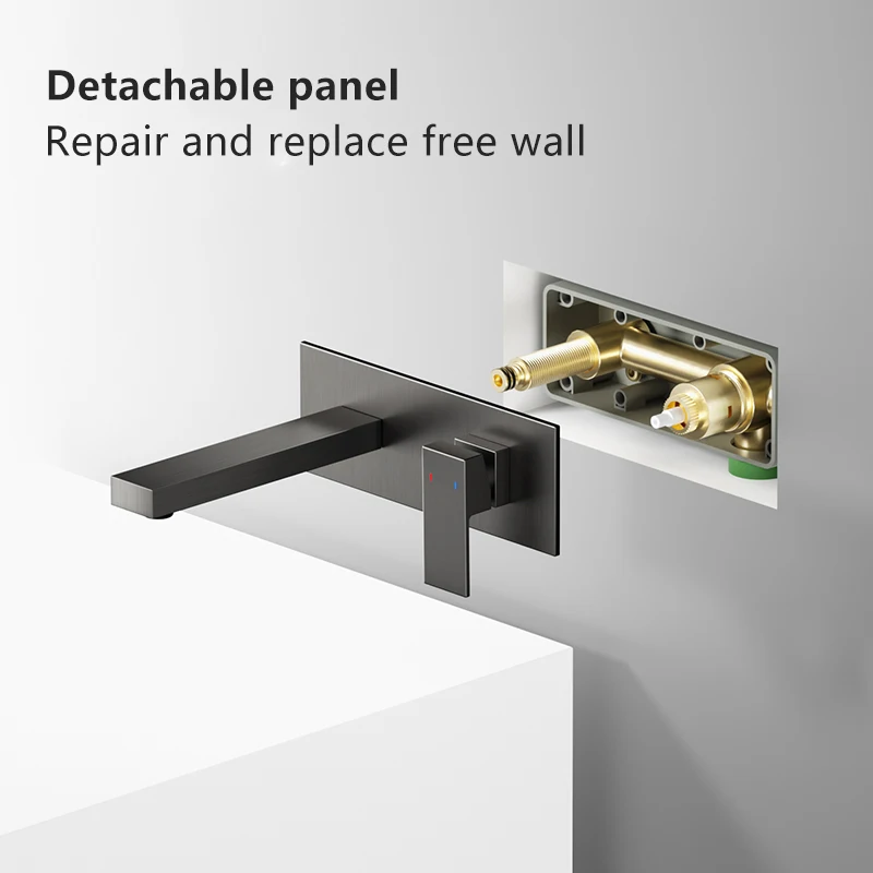 KALOP concealed wall-mounted basin faucet full copper gun gray  hidden embedded washbasin bathroom hot and cold water faucet