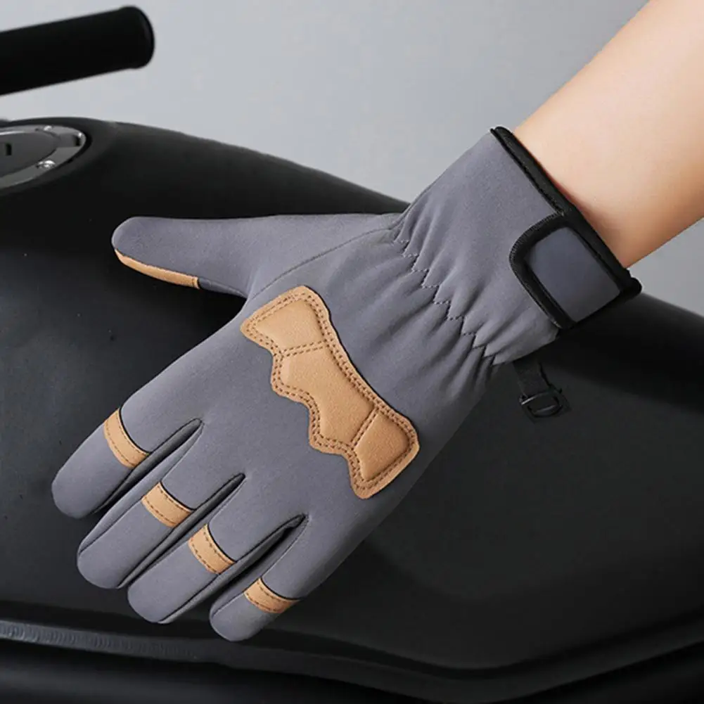 Thickened Palm Gloves Winter Riding Gloves with Touch Screen Design Non-slip Imitation Leather Palm Patchwork Color 1 Pair Warm