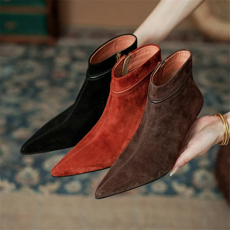 2023 Autumn Women Boots Pointed Toe High Heel Boots for Women Fashion Ankle Boots Sheep Suede Winter Boots Women Zapatos Mujer