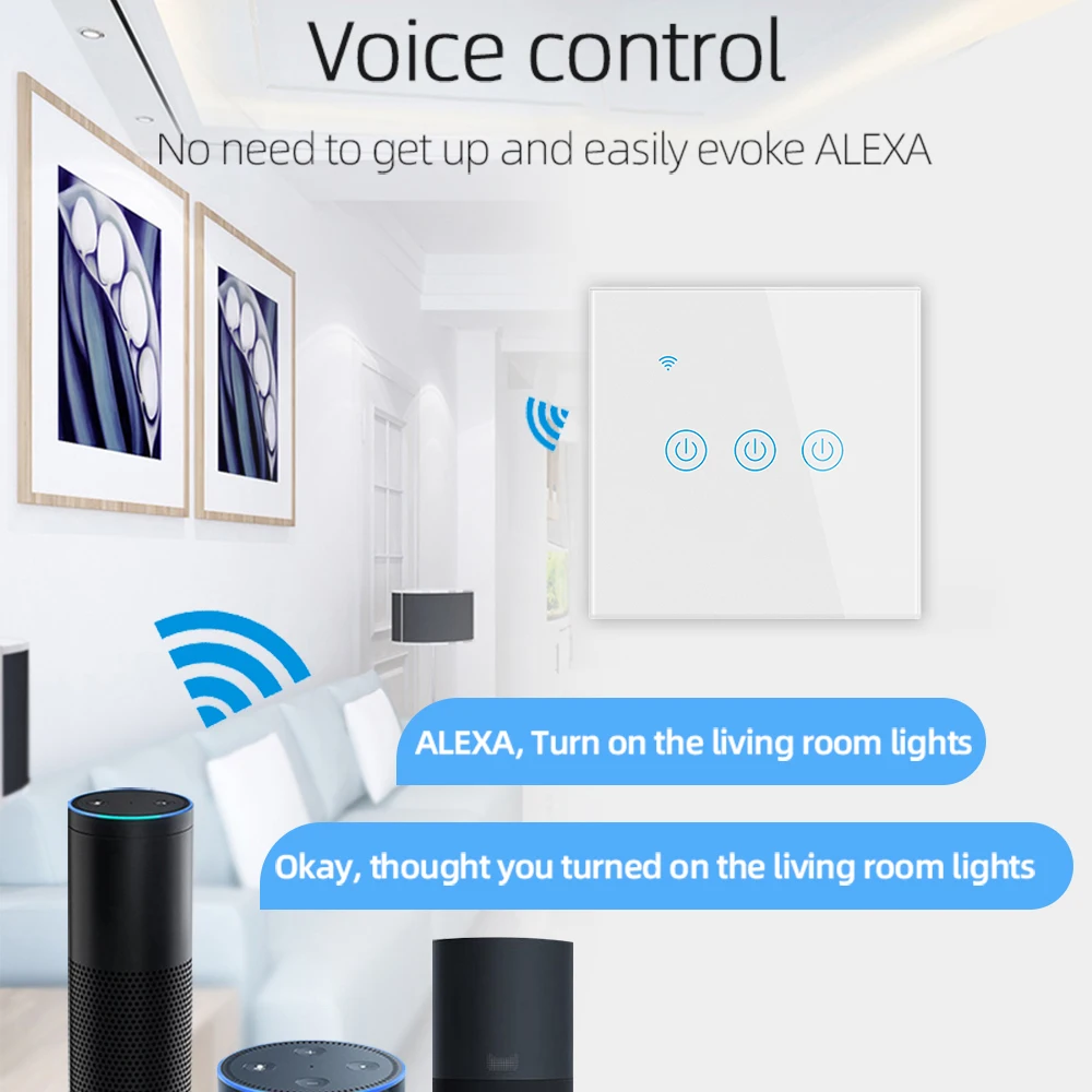 Smart Touch Switch WiFi EWeLink, Tempered Glass Panel, Google Home Alexa Voice Control, Programming & Remote Control, 1/2/3/4 Bu image 4