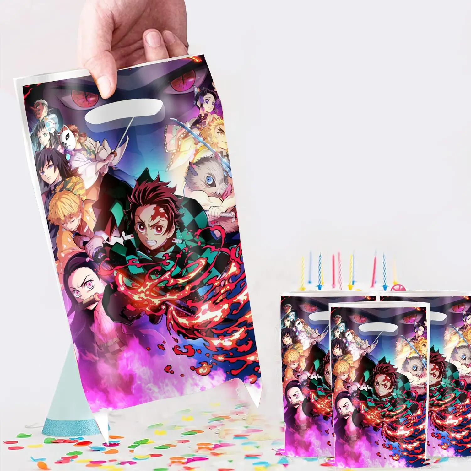 Sac cadeau Demon Slayer, décor d'anniversaire, poignée Kamado Nezuko, sac cadeau pour bonbons, sac d'emballage, cadeaux pour réception-cadeau pour bébé garçon, fournitures de fête