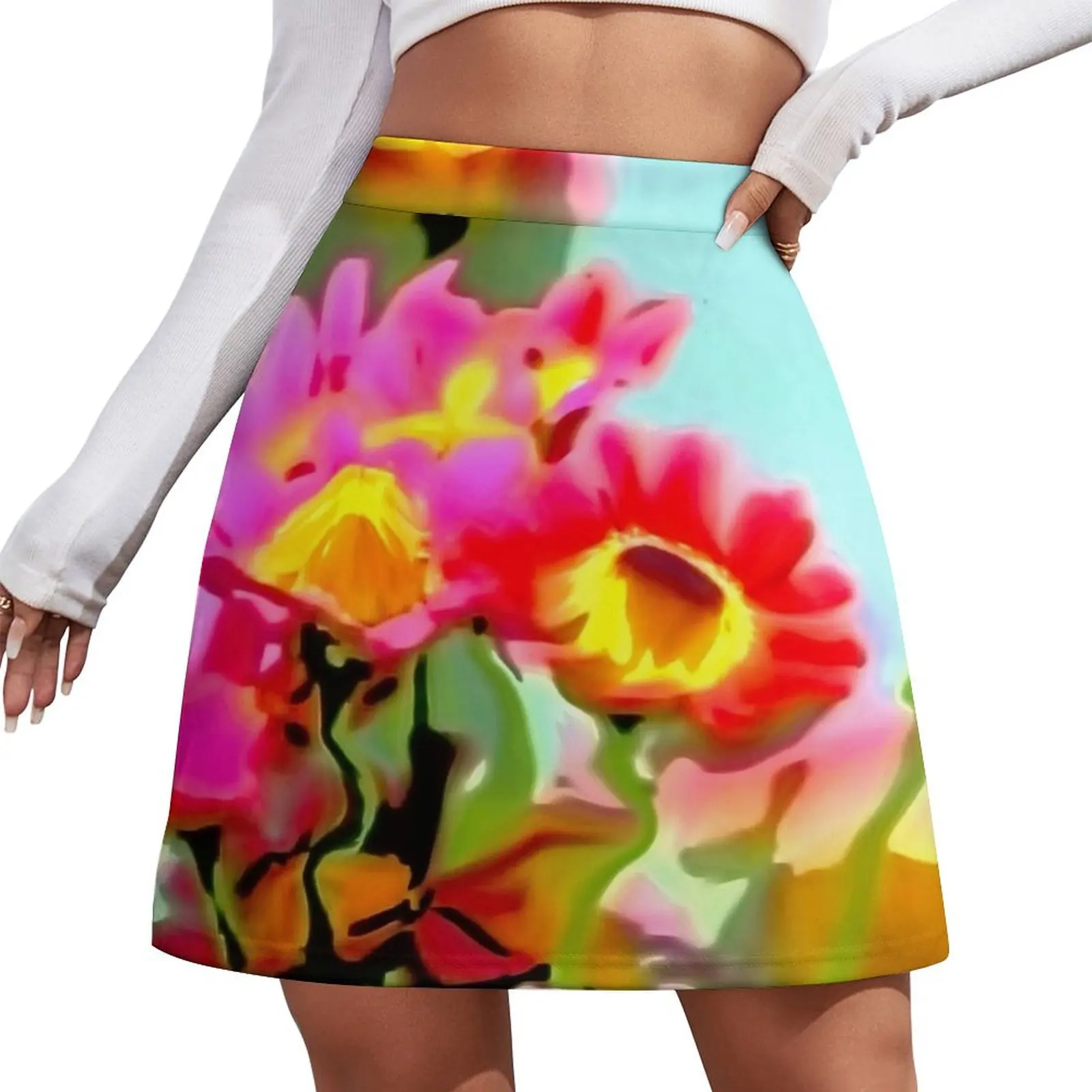 

My digital water flowers Mini Skirt korean style 90s vintage clothes japanese style mini denim skirt