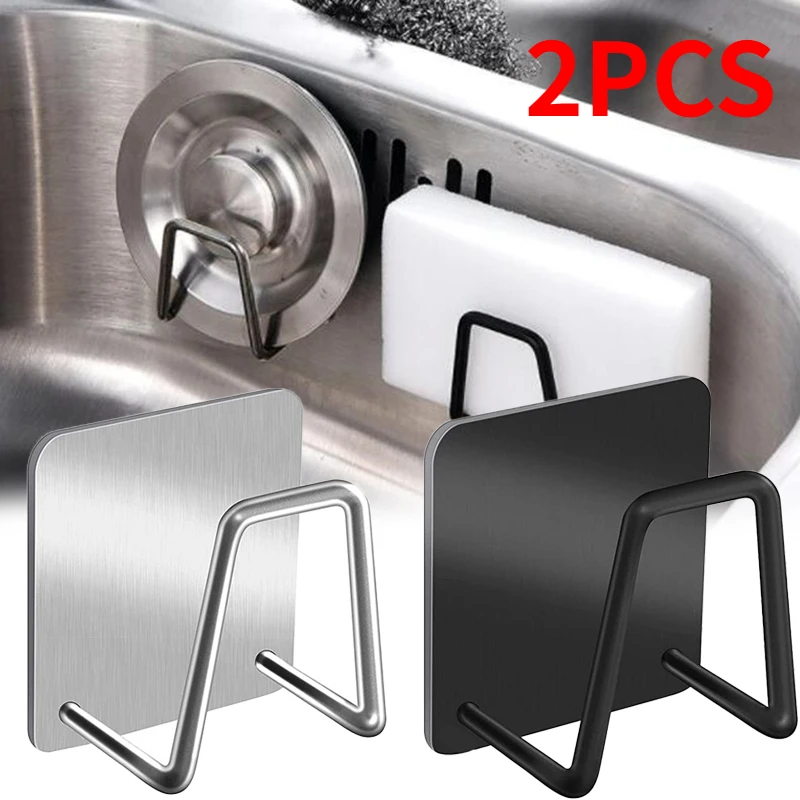 2/1PCS Kitchen Stainless Steel Sink Shelf Sponges Holders Adhesive Drain Drying Rack Wall Hooks Accessories Storage Organizer