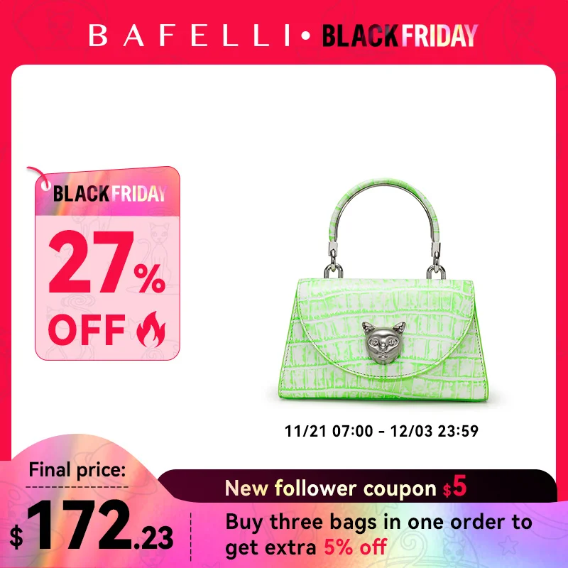 BAFELLI 2024 WOMEN'S NEW BAG ORIGINAL DESIGNER LUXURY BRAND CAT CASUAL STYLE TREND PURSE CROCODILE LEATHER HANDBAGS