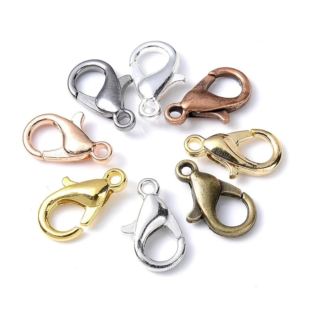 100pcs 9 12 14mm Zinc Alloy Lobster Clasps Multi Sizes for DIY Handmade Jewelry Necklace Bracelet Making Accessories