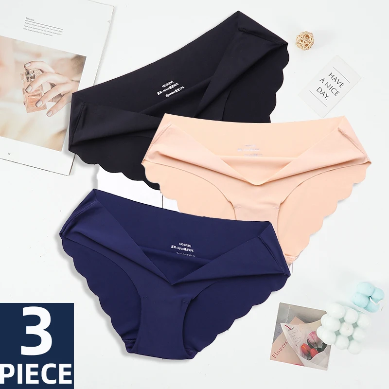 3PCS/Set Seamless Silk Briefs Sexy Panties for Women Mid Waist Comfortable Girl Silk Panty Female Underpants Woman Lingerie M-XL