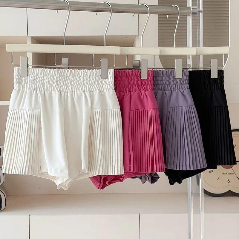 

Женские летние спортивные шорты с высокой талией, антиэкспозиционные шорты для бега, тренировок, пилатеса, фитнеса, плиссированные брюки-кюлоты, быстросохнущие штаны для йоги