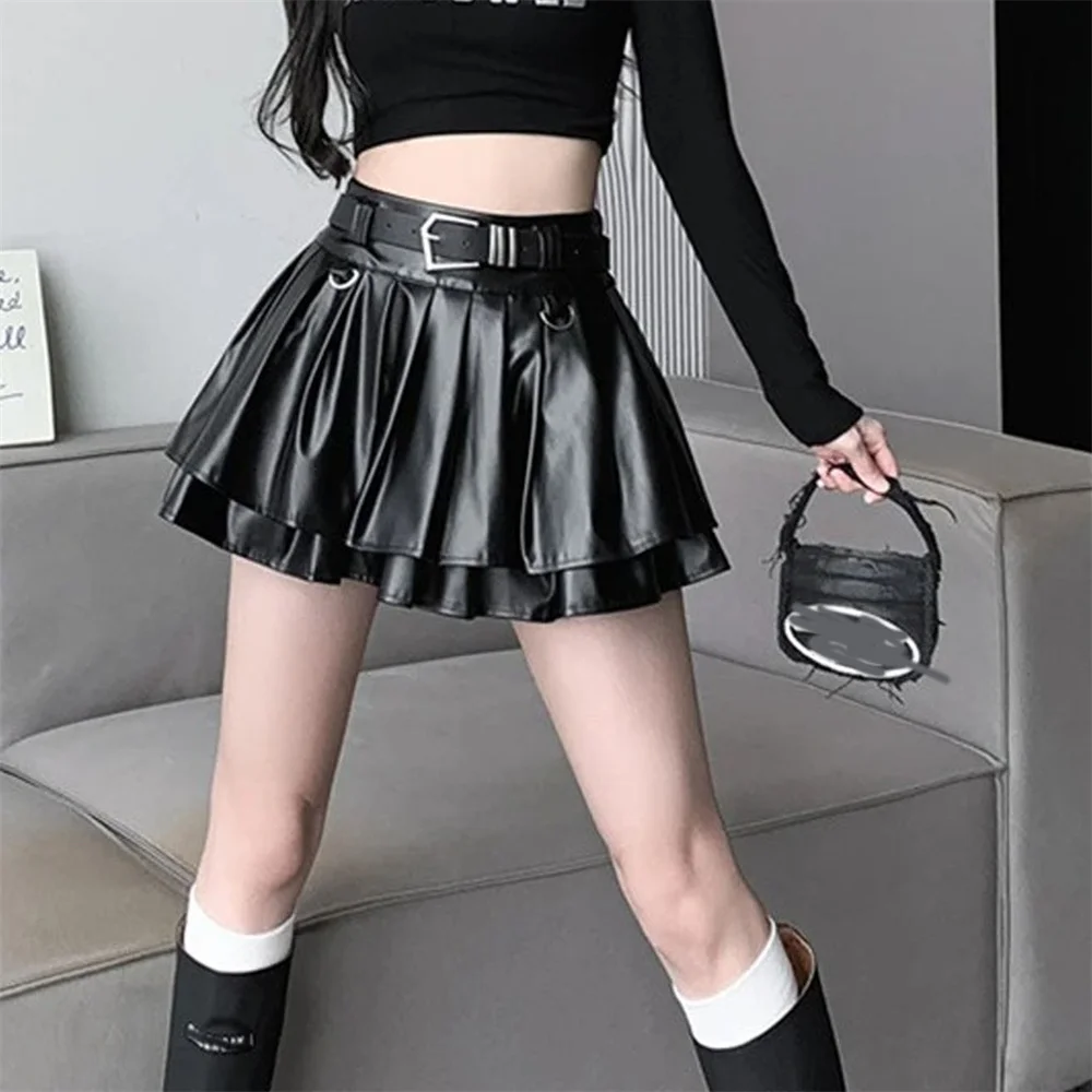 Women's A-line Silver Black Pleated Skirt Vintage 90s Aesthetic Y2k Mini Harajuku Punk Mini Skirt Summer 2000s Cutecore Clothes