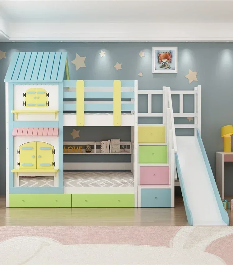 High and low bed, bunk bed, children's , solid wood mother , girl's castle