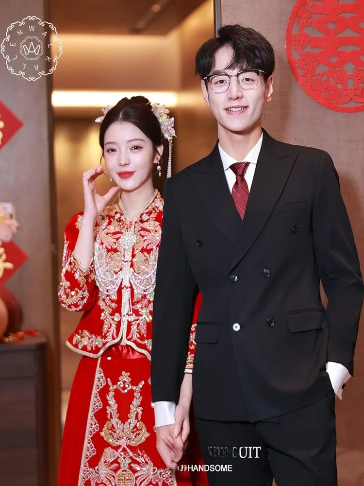 

Wedding Suit Set for om Busin Formal Two-Piece Engli Sle High End Career Profional Wedding Ceremony Clothes