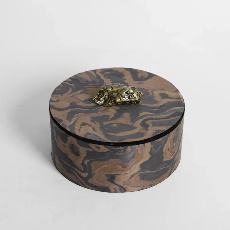 Modern Round Storage Box Wooden Leather Handle Home Decor Simple Cloud Model Room Organizer Soft Decoration Accessories Round